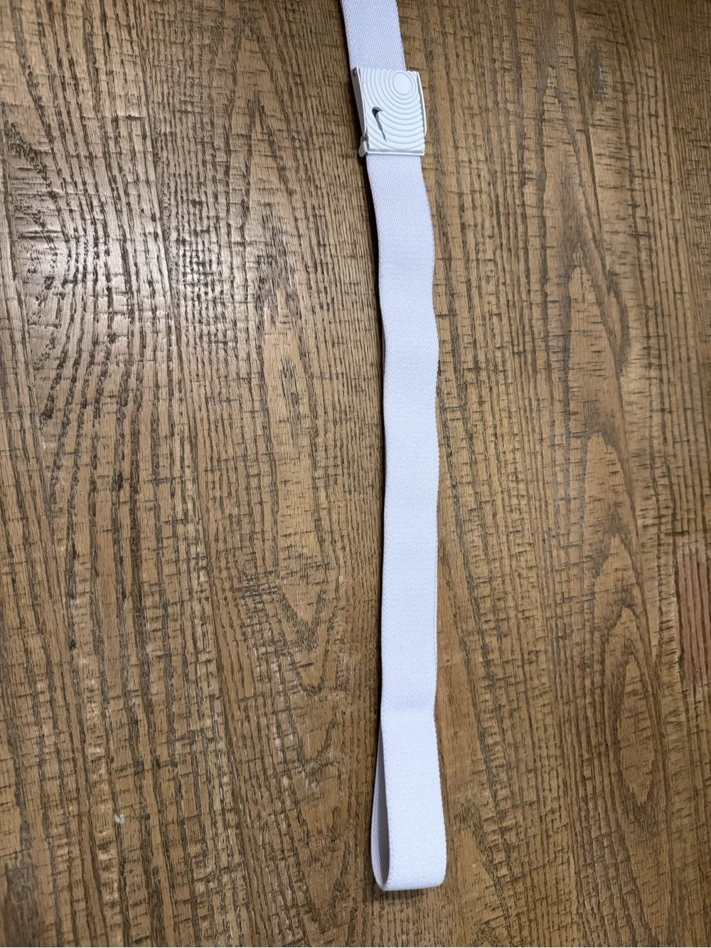 Nike White Webbing Belt with Silver-Tone Buckle and Swoosh
